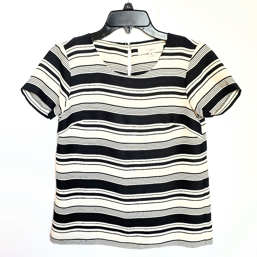 LOFT Ann Taylor Creme/Black Striped Blouse Size M